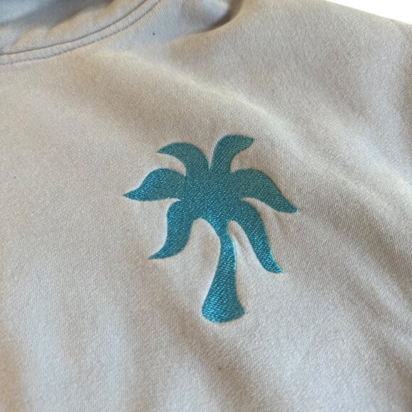 Pink Palm Puff Embroidered Hoodie Size L Light Blue - Picture 3 of 7